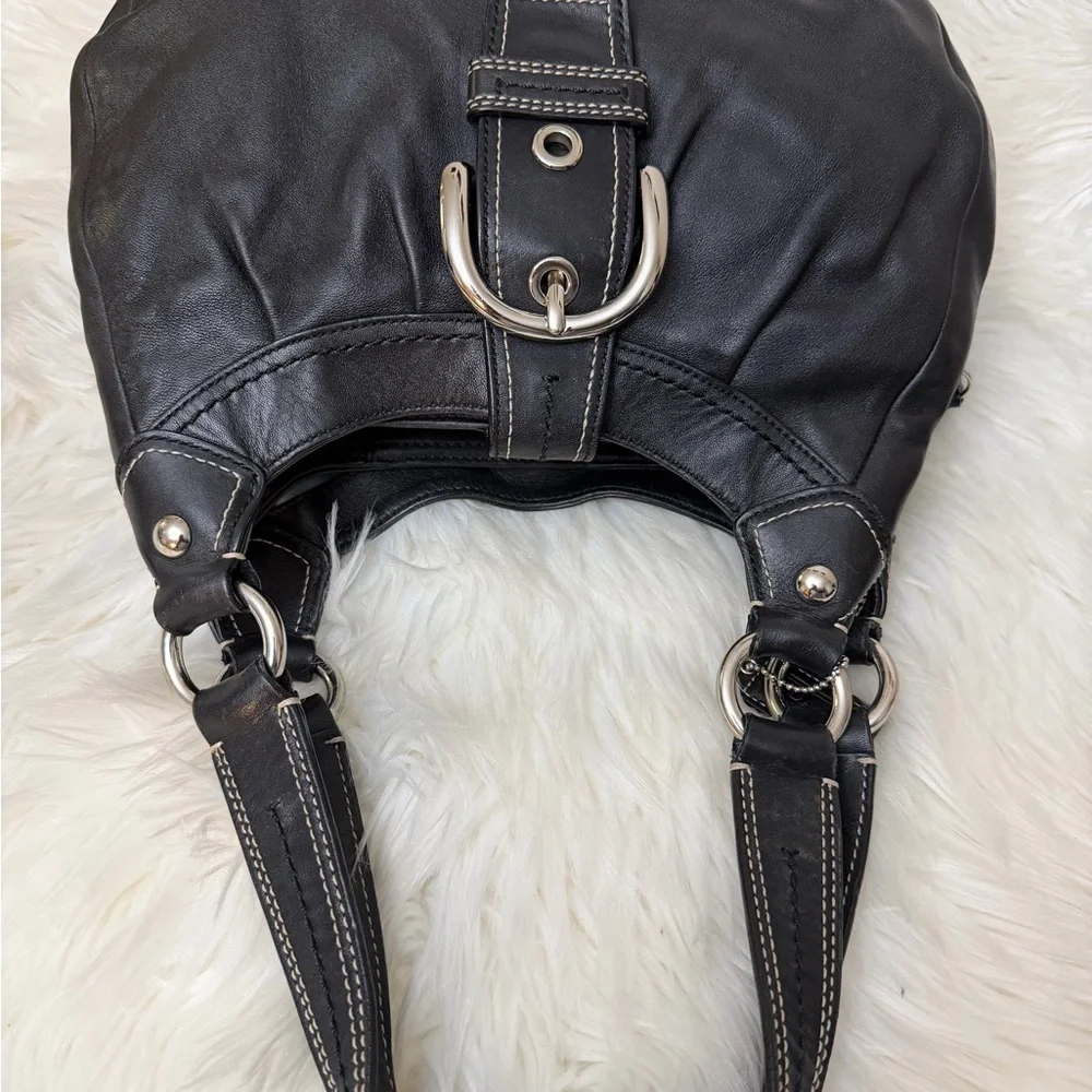 Coach Black Leather Shoulder Bag with Light Blue Interior Lining# F15527